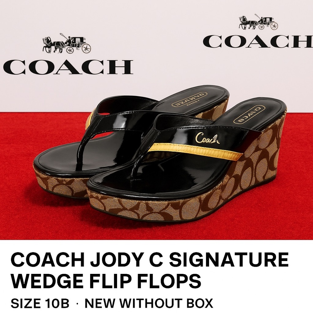 Coach Jody C Signature Wedge Flip Flops – Size 10B – New Without Box